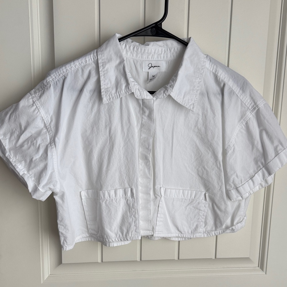 Japna White Cropped Button-Up Top Size Medium